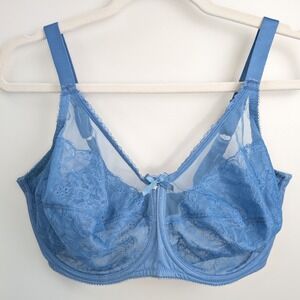 Wacoal Retro Chic Full Figure Sheer Lace Underwire Bra Size 36H Baby Blue 855186